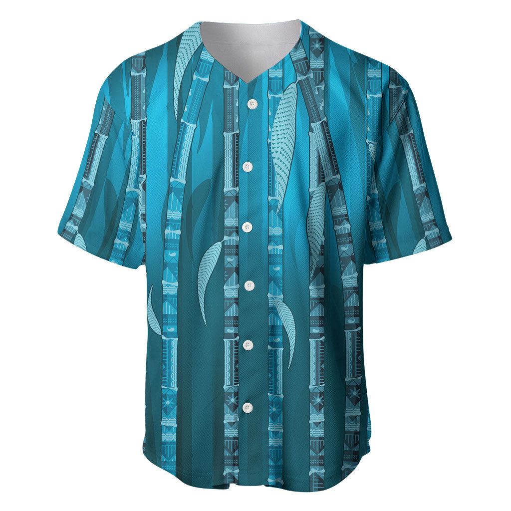 Personalised Fiji Language Week Sugarcane Masi Baseball Jersey Blue Tapa Tribal Pattern DT05 Blue - Polynesian Pride