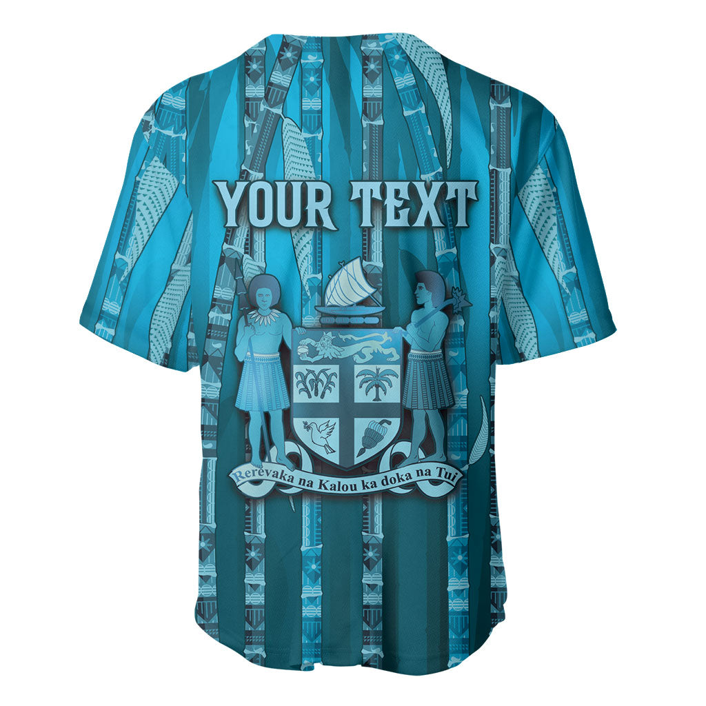 Personalised Fiji Language Week Sugarcane Masi Baseball Jersey Blue Tapa Tribal Pattern DT05 - Polynesian Pride