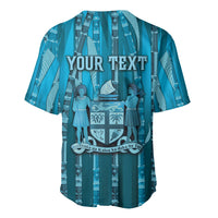 Personalised Fiji Language Week Sugarcane Masi Baseball Jersey Blue Tapa Tribal Pattern DT05 - Polynesian Pride