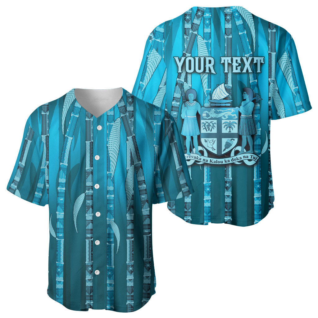 Personalised Fiji Language Week Sugarcane Masi Baseball Jersey Blue Tapa Tribal Pattern DT05 - Polynesian Pride