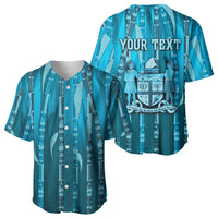 Personalised Fiji Language Week Sugarcane Masi Baseball Jersey Blue Tapa Tribal Pattern DT05 - Polynesian Pride