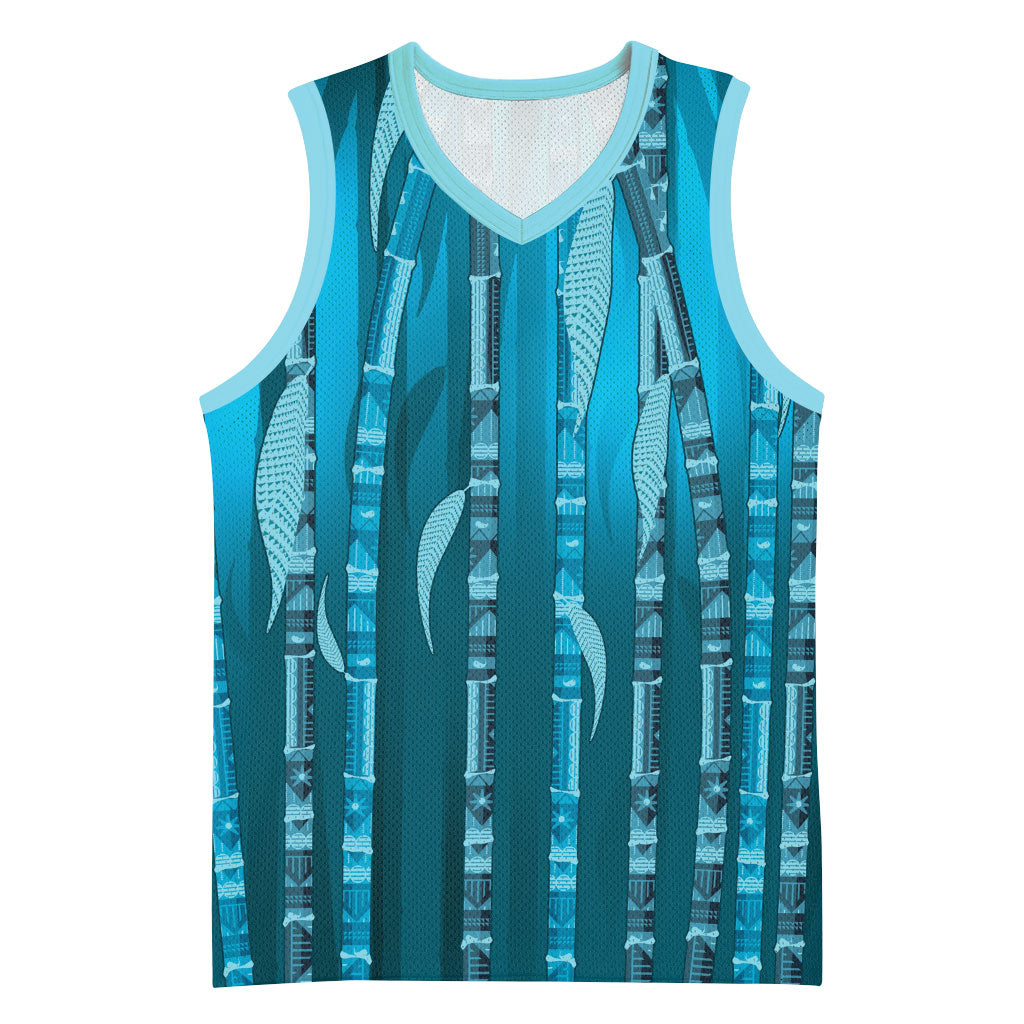Personalised Fiji Language Week Sugarcane Masi Basketball Jersey Blue Tapa Tribal Pattern DT05 Unisex Blue - Polynesian Pride