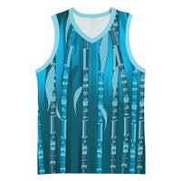 Personalised Fiji Language Week Sugarcane Masi Basketball Jersey Blue Tapa Tribal Pattern DT05 Unisex Blue - Polynesian Pride