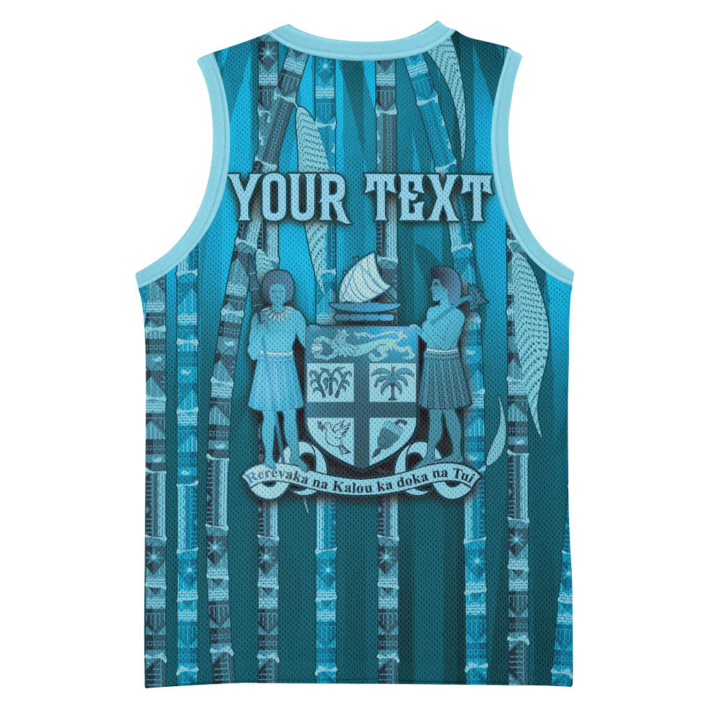 Personalised Fiji Language Week Sugarcane Masi Basketball Jersey Blue Tapa Tribal Pattern DT05 - Polynesian Pride