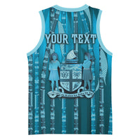 Personalised Fiji Language Week Sugarcane Masi Basketball Jersey Blue Tapa Tribal Pattern DT05 - Polynesian Pride