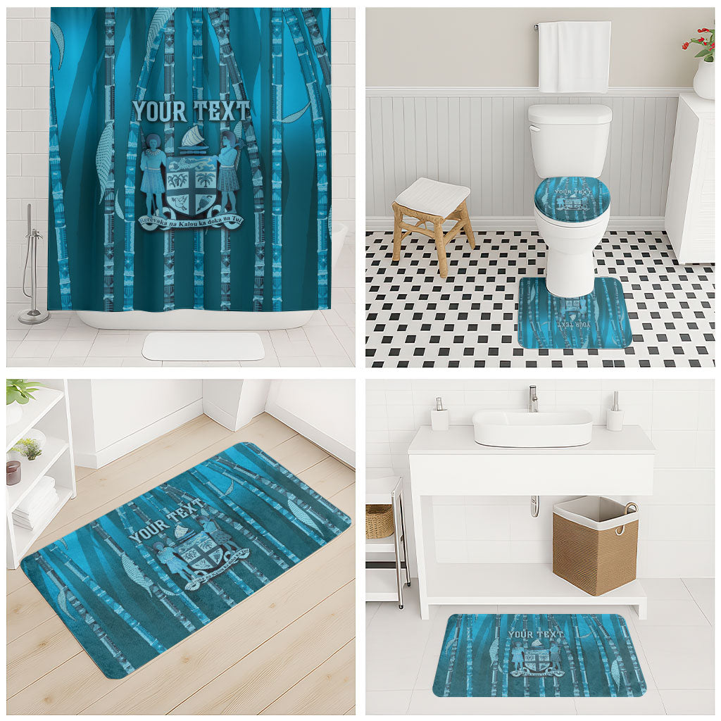 Personalised Fiji Language Week Sugarcane Masi Bathroom Set Blue Tapa Tribal Pattern DT05 - Polynesian Pride
