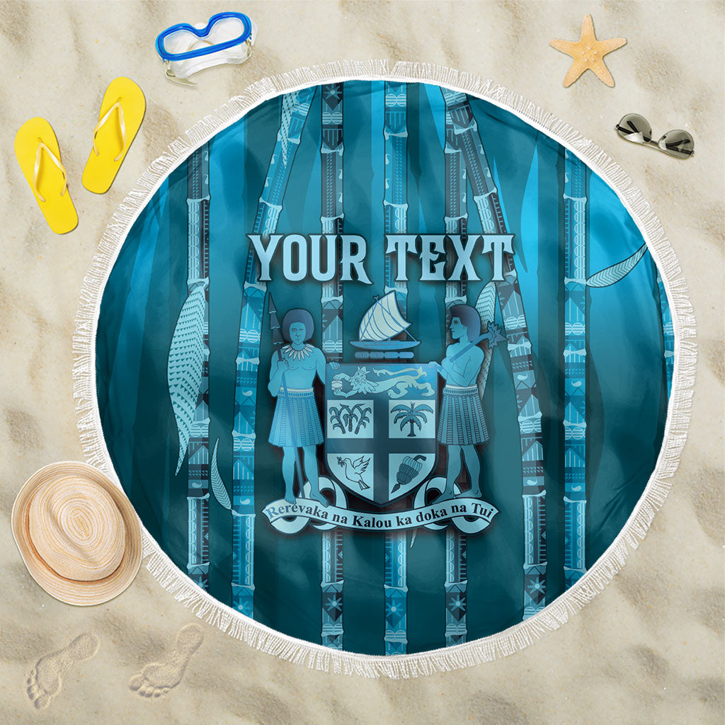 Personalised Fiji Language Week Sugarcane Masi Beach Blanket Blue Tapa Tribal Pattern DT05 One Size 150cm Blue - Polynesian Pride