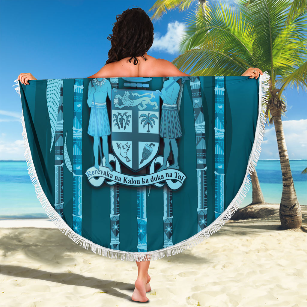 Personalised Fiji Language Week Sugarcane Masi Beach Blanket Blue Tapa Tribal Pattern DT05 - Polynesian Pride