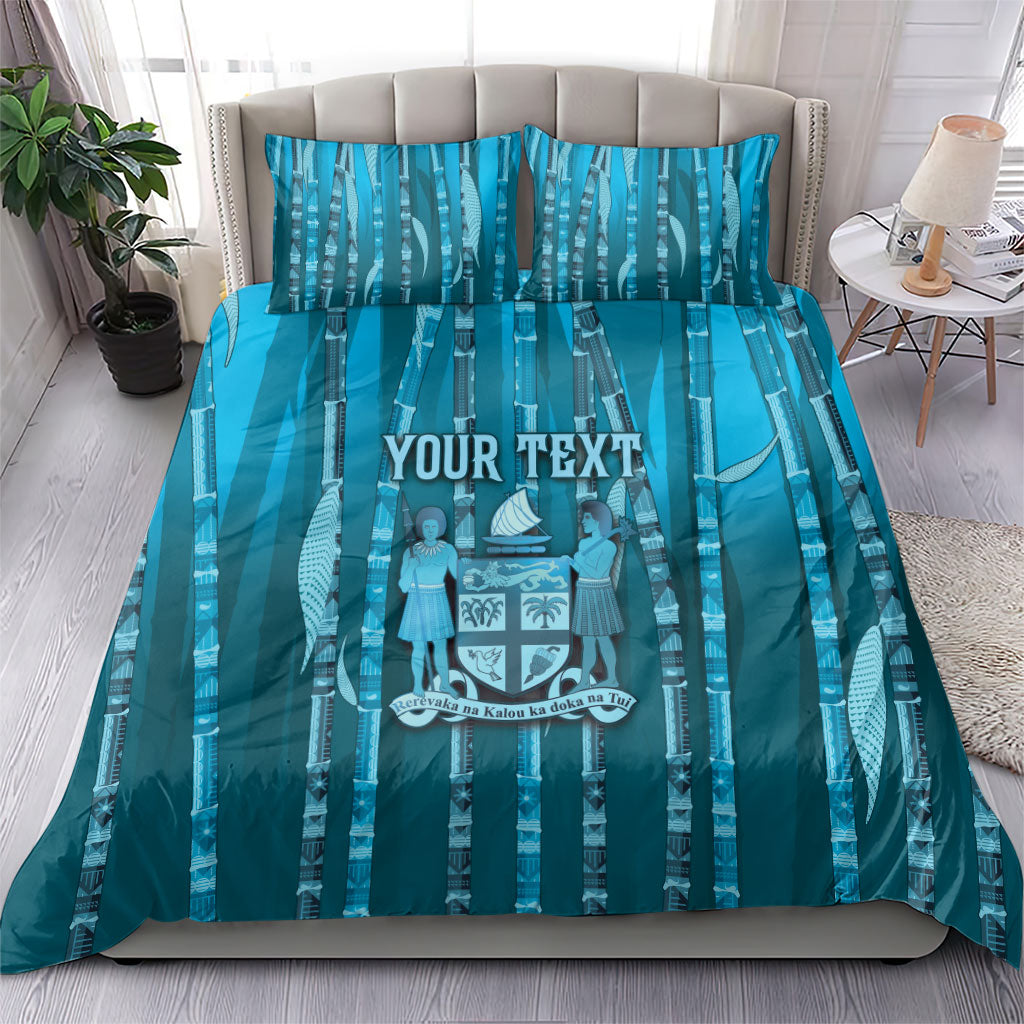 Personalised Fiji Language Week Sugarcane Masi Bedding Set Blue Tapa Tribal Pattern DT05 - Polynesian Pride