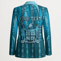 Personalised Fiji Language Week Sugarcane Masi Blazer Blue Tapa Tribal Pattern DT05 - Polynesian Pride