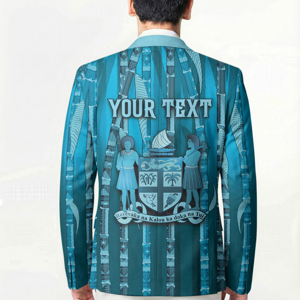 Personalised Fiji Language Week Sugarcane Masi Blazer Blue Tapa Tribal Pattern DT05 - Polynesian Pride