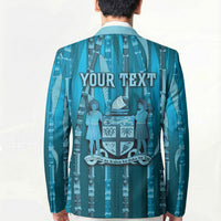 Personalised Fiji Language Week Sugarcane Masi Blazer Blue Tapa Tribal Pattern DT05 - Polynesian Pride