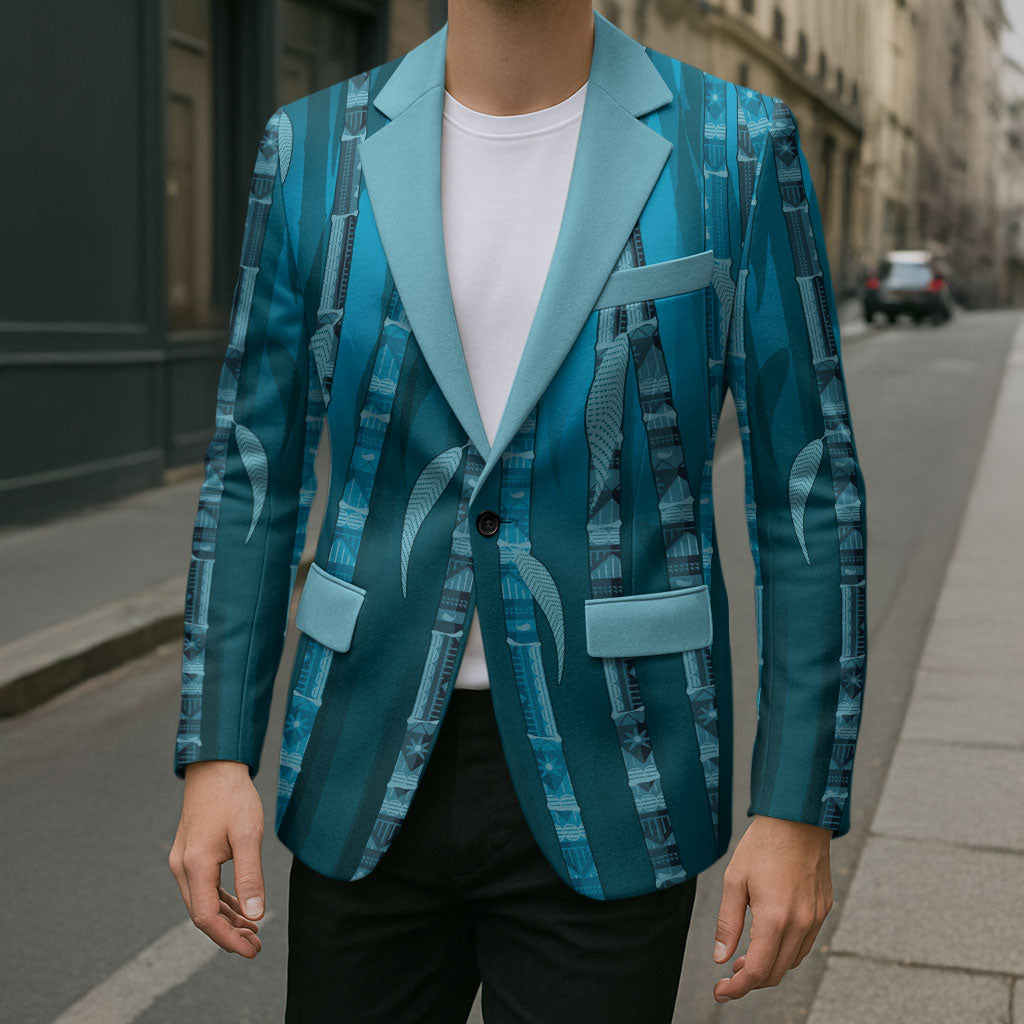 Personalised Fiji Language Week Sugarcane Masi Blazer Blue Tapa Tribal Pattern DT05 - Polynesian Pride