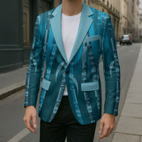 Personalised Fiji Language Week Sugarcane Masi Blazer Blue Tapa Tribal Pattern DT05 - Polynesian Pride