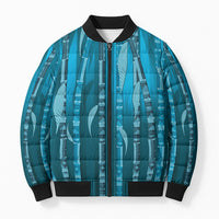 Personalised Fiji Language Week Sugarcane Masi Bomber Puffer Jacket Blue Tapa Tribal Pattern DT05 Unisex Blue - Polynesian Pride