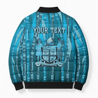 Personalised Fiji Language Week Sugarcane Masi Bomber Puffer Jacket Blue Tapa Tribal Pattern DT05 - Polynesian Pride