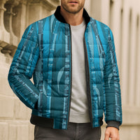 Personalised Fiji Language Week Sugarcane Masi Bomber Puffer Jacket Blue Tapa Tribal Pattern DT05 - Polynesian Pride