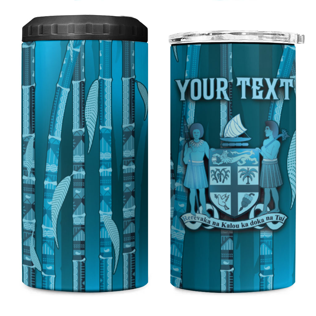 Personalised Fiji Language Week Sugarcane Masi 4 in 1 Can Cooler Tumbler Blue Tapa Tribal Pattern DT05 One Size: 16 oz Blue - Polynesian Pride