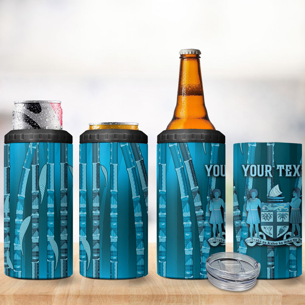 Personalised Fiji Language Week Sugarcane Masi 4 in 1 Can Cooler Tumbler Blue Tapa Tribal Pattern DT05 - Polynesian Pride
