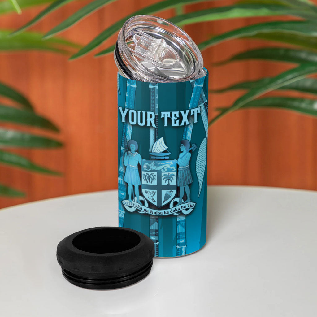 Personalised Fiji Language Week Sugarcane Masi 4 in 1 Can Cooler Tumbler Blue Tapa Tribal Pattern DT05 - Polynesian Pride