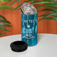 Personalised Fiji Language Week Sugarcane Masi 4 in 1 Can Cooler Tumbler Blue Tapa Tribal Pattern DT05 - Polynesian Pride