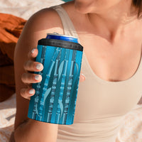 Personalised Fiji Language Week Sugarcane Masi 4 in 1 Can Cooler Tumbler Blue Tapa Tribal Pattern DT05 - Polynesian Pride