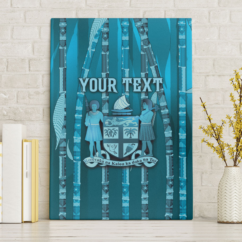 Personalised Fiji Language Week Sugarcane Masi Canvas Wall Art Blue Tapa Tribal Pattern DT05 Without Frame Blue - Polynesian Pride