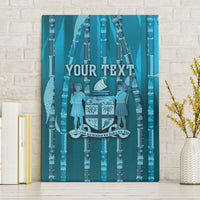 Personalised Fiji Language Week Sugarcane Masi Canvas Wall Art Blue Tapa Tribal Pattern DT05 Without Frame Blue - Polynesian Pride