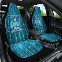 Personalised Fiji Language Week Sugarcane Masi Car Seat Cover Blue Tapa Tribal Pattern DT05 One Size Blue - Polynesian Pride