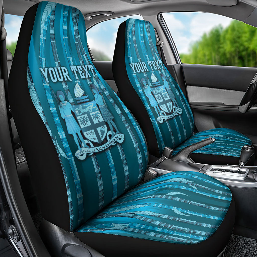 Personalised Fiji Language Week Sugarcane Masi Car Seat Cover Blue Tapa Tribal Pattern DT05 - Polynesian Pride