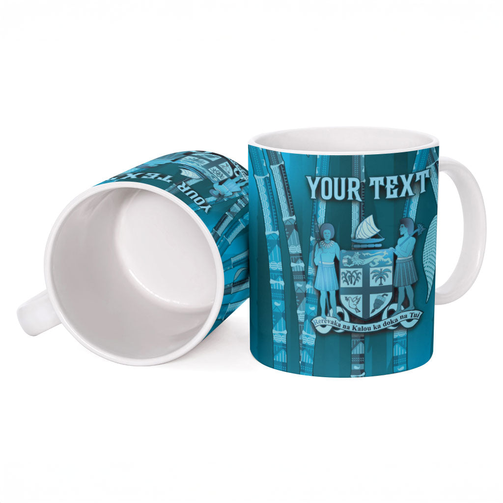 Personalised Fiji Language Week Sugarcane Masi Ceramic Mug Blue Tapa Tribal Pattern DT05 - Polynesian Pride