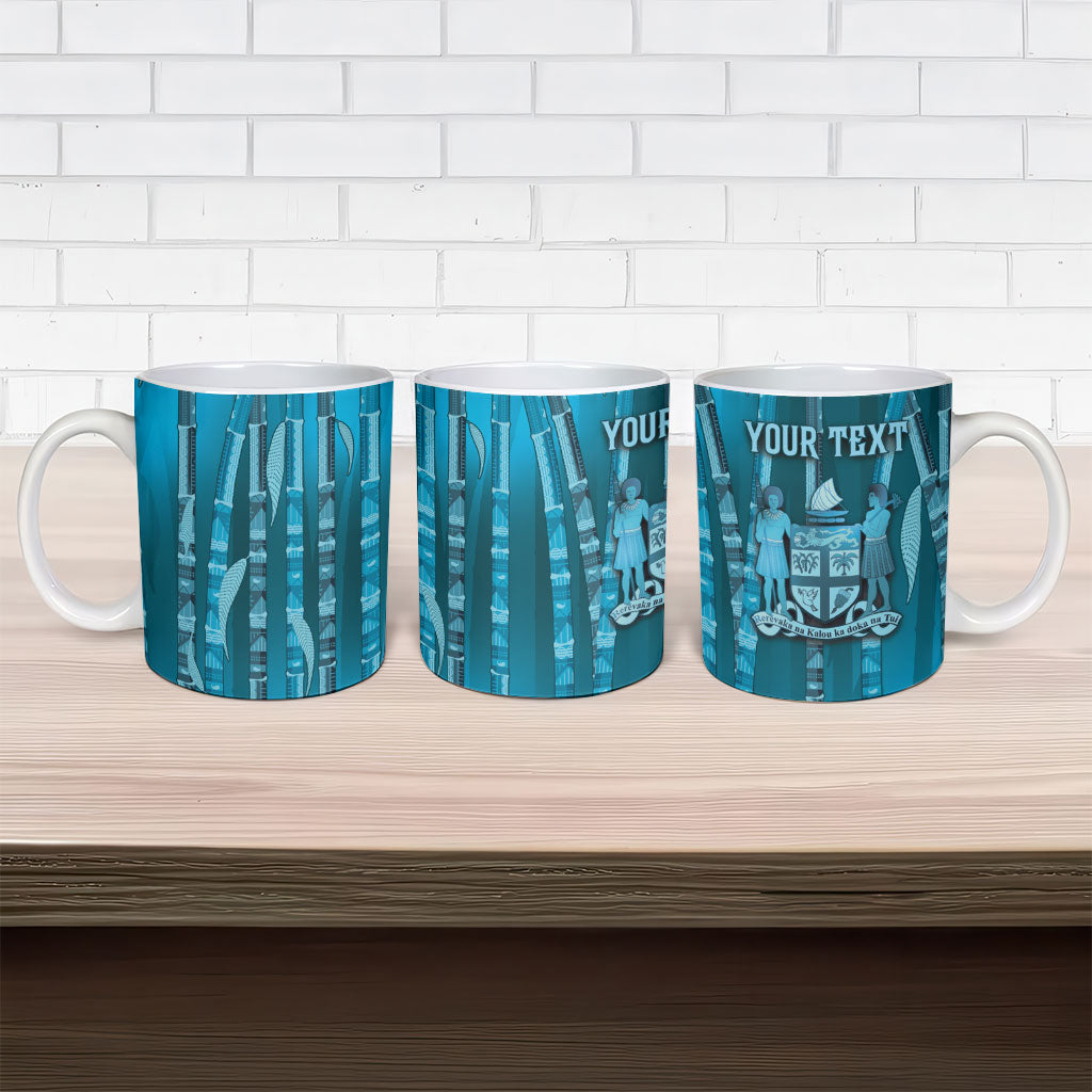 Personalised Fiji Language Week Sugarcane Masi Ceramic Mug Blue Tapa Tribal Pattern DT05 - Polynesian Pride