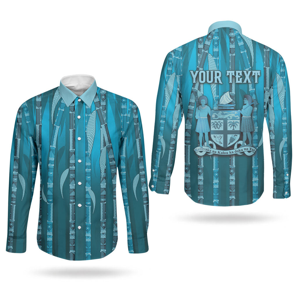 Personalised Fiji Language Week Sugarcane Masi Couples Matching Off Shoulder Maxi Dress and Long Sleeve Button Shirt Blue Tapa Tribal Pattern DT05 - Polynesian Pride