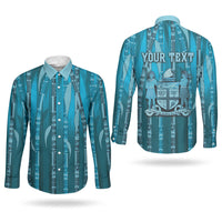Personalised Fiji Language Week Sugarcane Masi Couples Matching Off Shoulder Maxi Dress and Long Sleeve Button Shirt Blue Tapa Tribal Pattern DT05 - Polynesian Pride