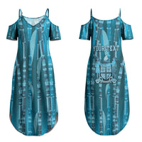 Personalised Fiji Language Week Sugarcane Masi Couples Matching Summer Maxi Dress and Hawaiian Shirt Blue Tapa Tribal Pattern DT05 - Polynesian Pride