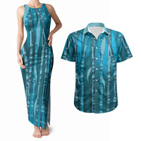Personalised Fiji Language Week Sugarcane Masi Couples Matching Tank Maxi Dress and Hawaiian Shirt Blue Tapa Tribal Pattern DT05 Blue - Polynesian Pride