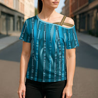 Personalised Fiji Language Week Sugarcane Masi Cross Shoulder Shirt Blue Tapa Tribal Pattern DT05 - Polynesian Pride