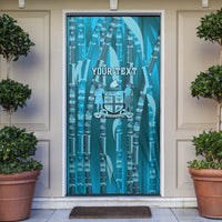 Personalised Fiji Language Week Sugarcane Masi Door Cover Blue Tapa Tribal Pattern DT05 Blue - Polynesian Pride