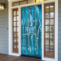 Personalised Fiji Language Week Sugarcane Masi Door Cover Blue Tapa Tribal Pattern DT05 - Polynesian Pride