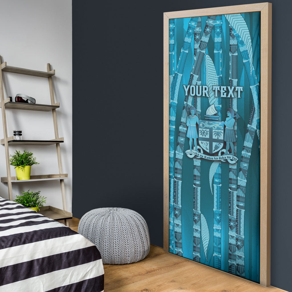 Personalised Fiji Language Week Sugarcane Masi Door Cover Blue Tapa Tribal Pattern DT05 - Polynesian Pride