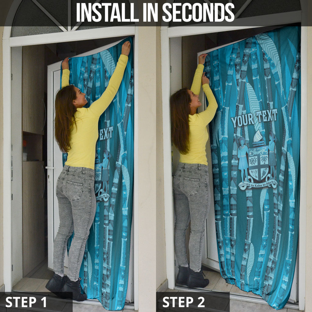 Personalised Fiji Language Week Sugarcane Masi Door Cover Blue Tapa Tribal Pattern DT05 - Polynesian Pride