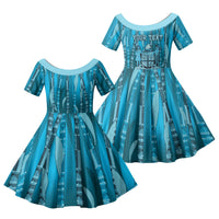 Personalised Fiji Language Week Sugarcane Masi Family Matching Mermaid Dress and Hawaiian Shirt Blue Tapa Tribal Pattern DT05 Daughter's Dress Blue - Polynesian Pride