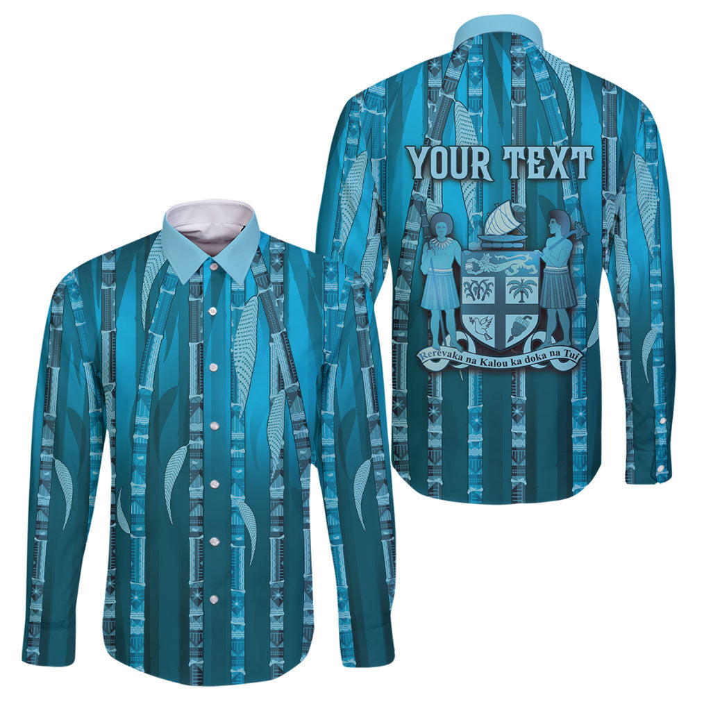 Personalised Fiji Language Week Sugarcane Masi Family Matching Off Shoulder Maxi Dress and Hawaiian Shirt Blue Tapa Tribal Pattern DT05 Dad's Shirt - Long Sleeve Blue - Polynesian Pride