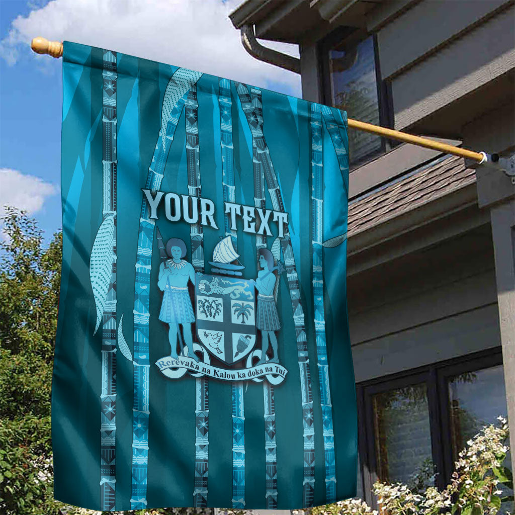 Personalised Fiji Language Week Sugarcane Masi Garden Flag Blue Tapa Tribal Pattern DT05 - Polynesian Pride