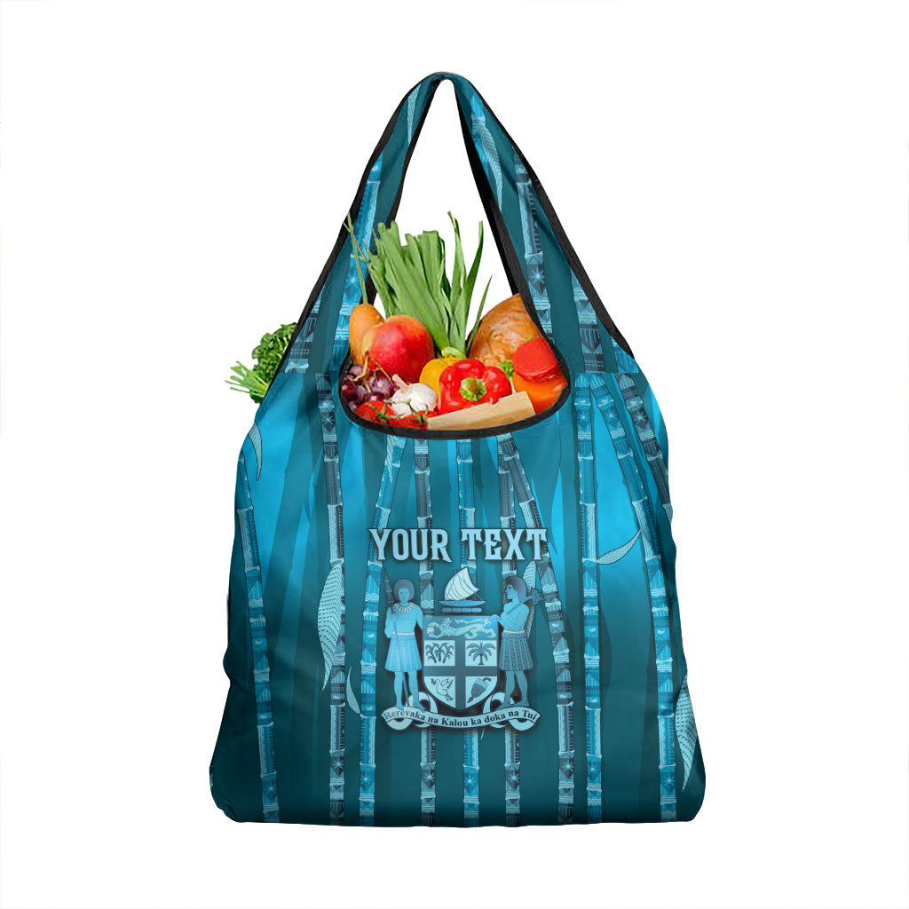 Personalised Fiji Language Week Sugarcane Masi Grocery Bag Blue Tapa Tribal Pattern DT05 1-pack One Size Blue - Polynesian Pride
