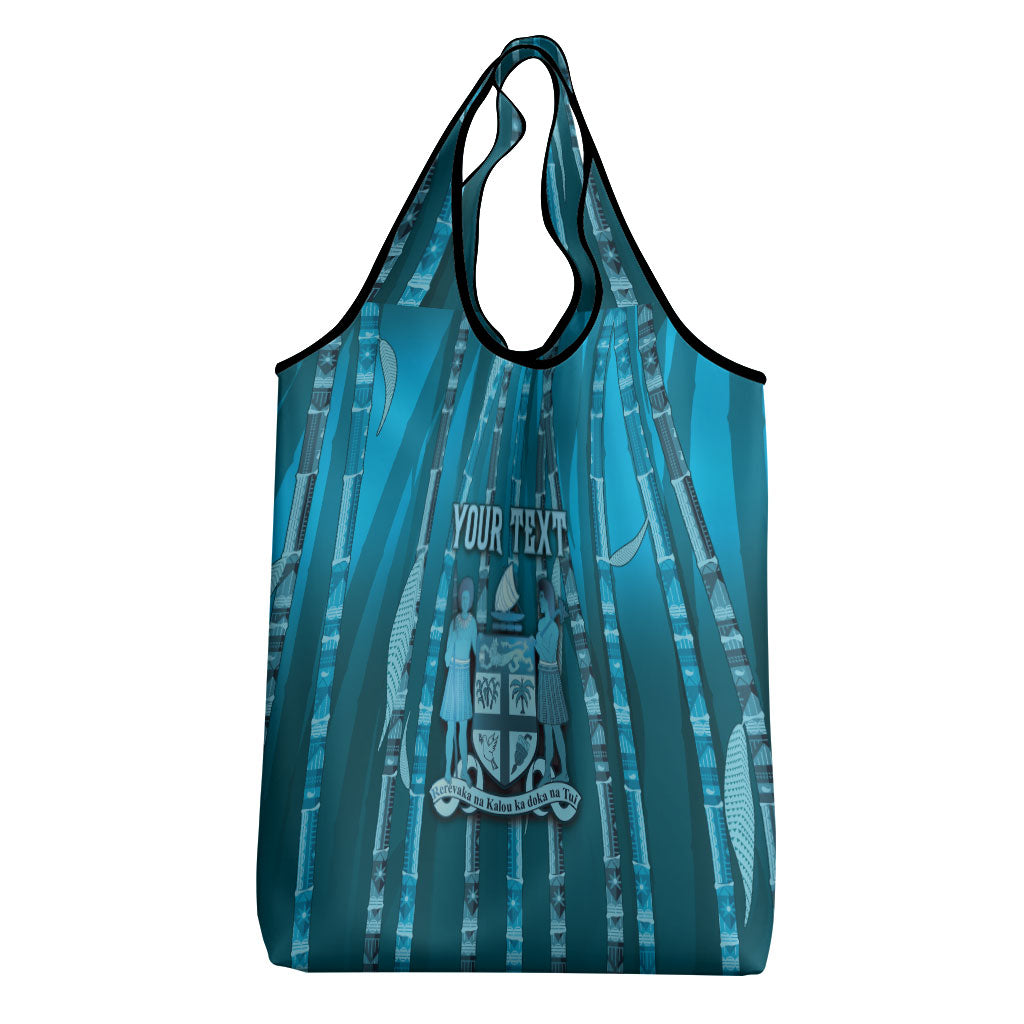 Personalised Fiji Language Week Sugarcane Masi Grocery Bag Blue Tapa Tribal Pattern DT05 - Polynesian Pride