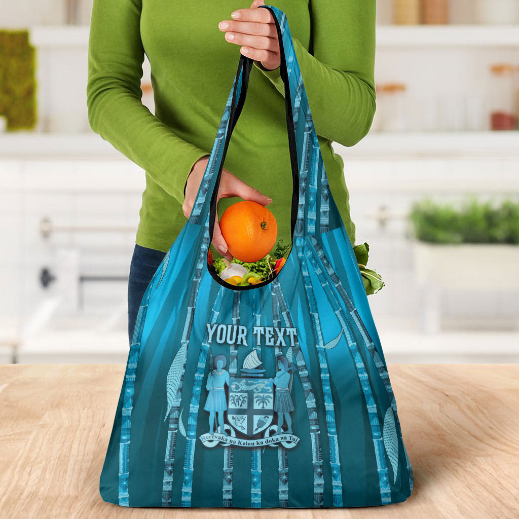 Personalised Fiji Language Week Sugarcane Masi Grocery Bag Blue Tapa Tribal Pattern DT05 - Polynesian Pride