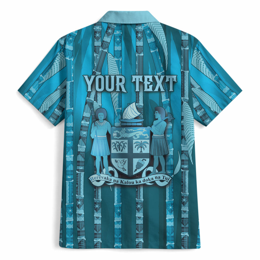Personalised Fiji Language Week Sugarcane Masi Hawaiian Shirt Blue Tapa Tribal Pattern DT05 - Polynesian Pride