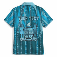 Personalised Fiji Language Week Sugarcane Masi Hawaiian Shirt Blue Tapa Tribal Pattern DT05 - Polynesian Pride