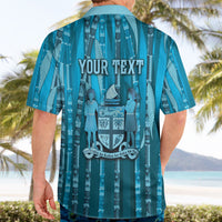 Personalised Fiji Language Week Sugarcane Masi Hawaiian Shirt Blue Tapa Tribal Pattern DT05 - Polynesian Pride